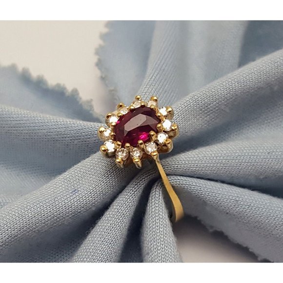 Elegant 14K Karat Solid Yellow Gold Designer Oval Ruby & Diamond Ring Size 5 - Picture 2 of 16